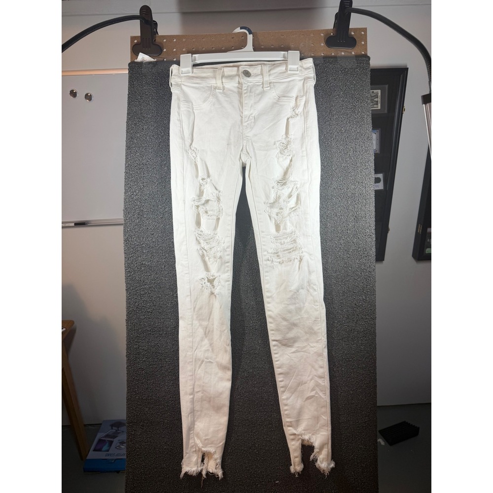 American Eagle Jegging Womens 4 X-Long White Distressed Step Hem Ne(x)t Level